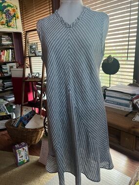 FLAX designs linen striped linen midi dress medium